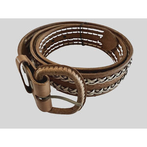 RM Hecho en México Piel Genuina Hand Crafted Leather Tan Piteado Belt Size 38